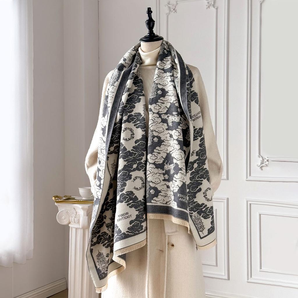 New Premium Printed Women's Faux Cashmere Scarf Winter Cozy Pashmina Wraps Luxe Thick Blanket Shawls Echarpe