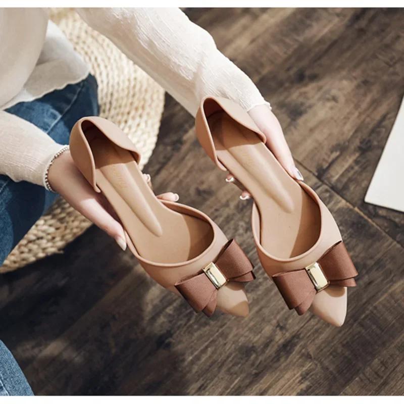 

Летние пляжные босоножки из желе, женские, слипоны с бантом, женские, с острым носком, босоножки, толстые, средние, высокие каблуки, туфли Scarpe 2024 Less than one size5 хаки