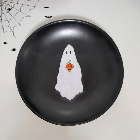 Prato de Fantasma de Halloween 7 Polegadas Plástico Reutilizável Prato de Fantasma Redondo Louça de Mesa para Jantar Sobremesa para Doce ou Travessura Suprimentos para Festa de Halloween