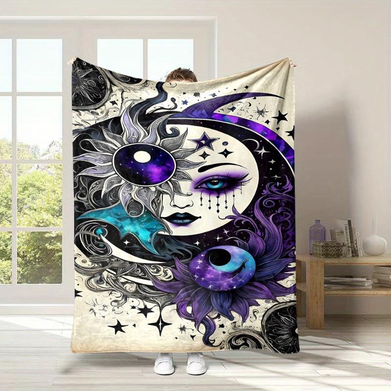 Bohemian Sun and Moon Magic Woman Print Fleece Throw Blanket - Sof Cozy Reversible All-Season - Ideal for Bed