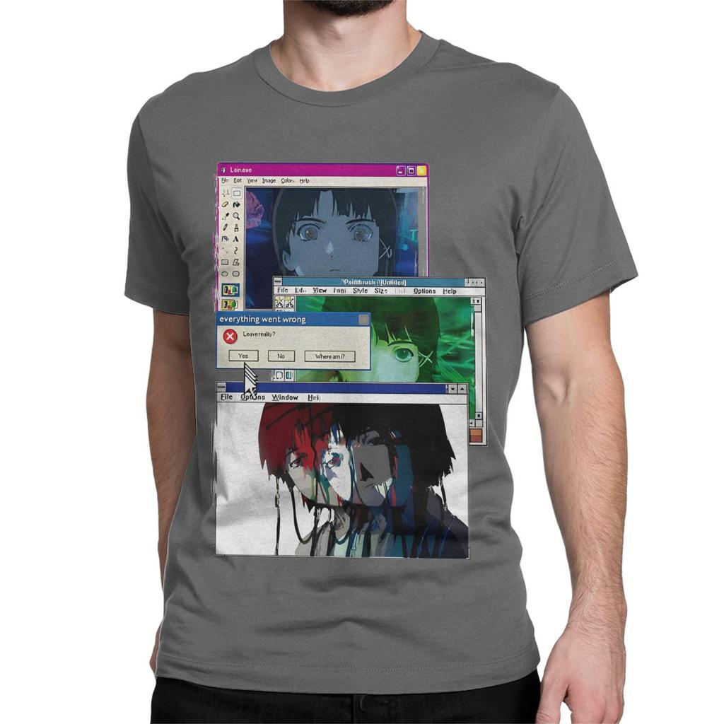 Men Women's Serial Experiments Lain Edit Vintage Pure Cotton Tee Shirt Anime Lwakura Sci Fi Manga T Shirt Clothing Unique