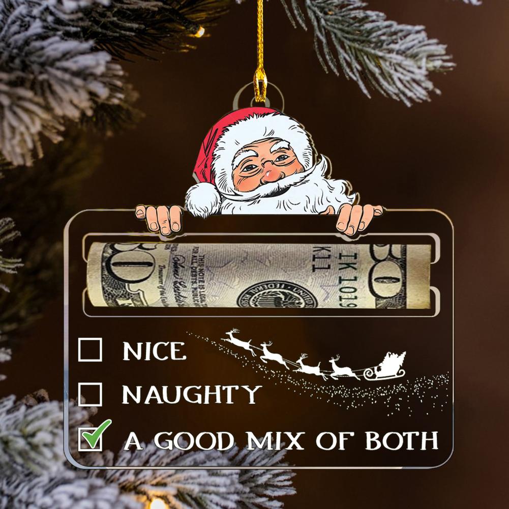 Christmas Hanging Pendant Transparent Santa Claus Decor Thick Money Holder Wallet Festive Christmas Tree Decoration New Year