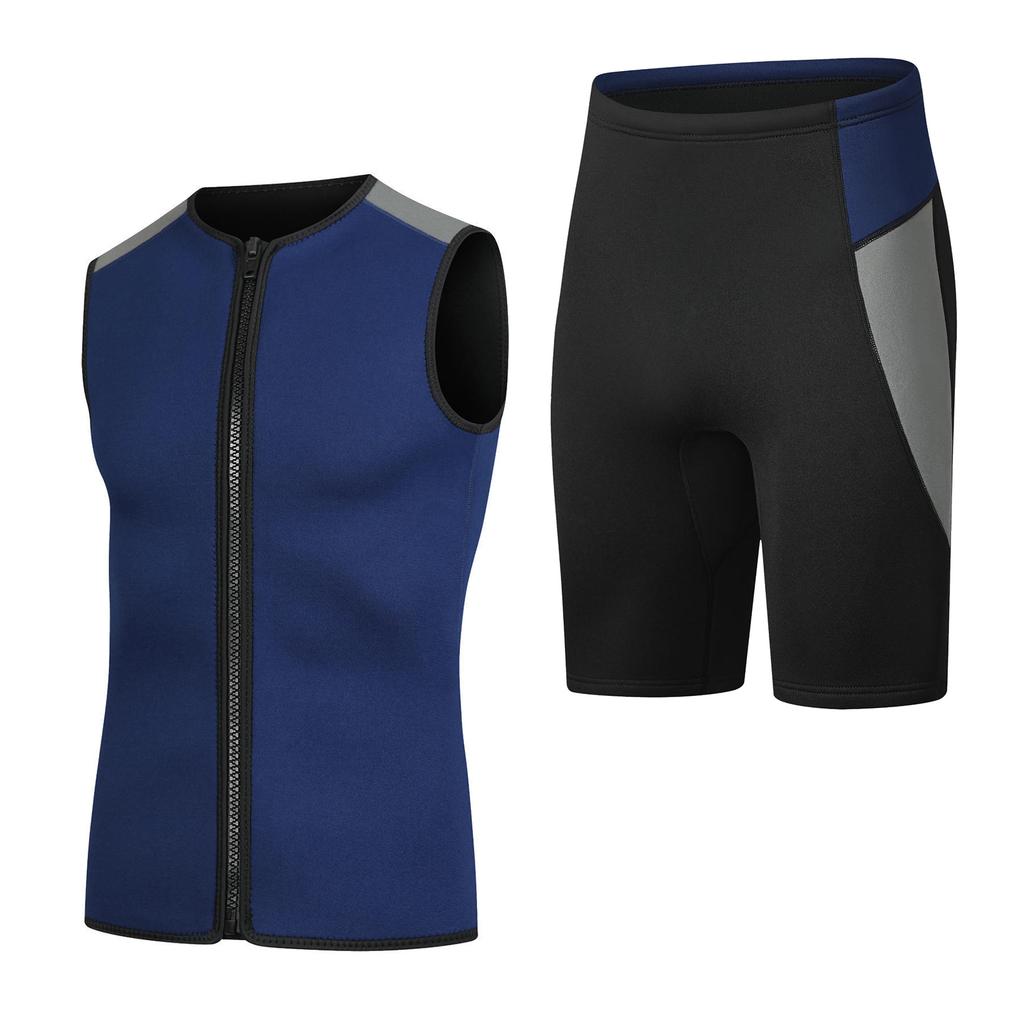 3mm Neopren Våddragt Shorts Vest Sæt Dykning Snorkling Surfing Termisk Badedragt til Mænd Kvinder Grå Shorts + Mørkeblå