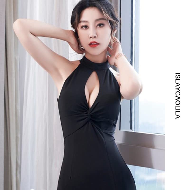 ISLAYCAOLILA DV1 Iana Dress Cabaret Mini Club Party Maxi Evening Ring Sleeveless Women's (Size M, Black) - Dress, Dress, Dress, Dress, Tight, Long,