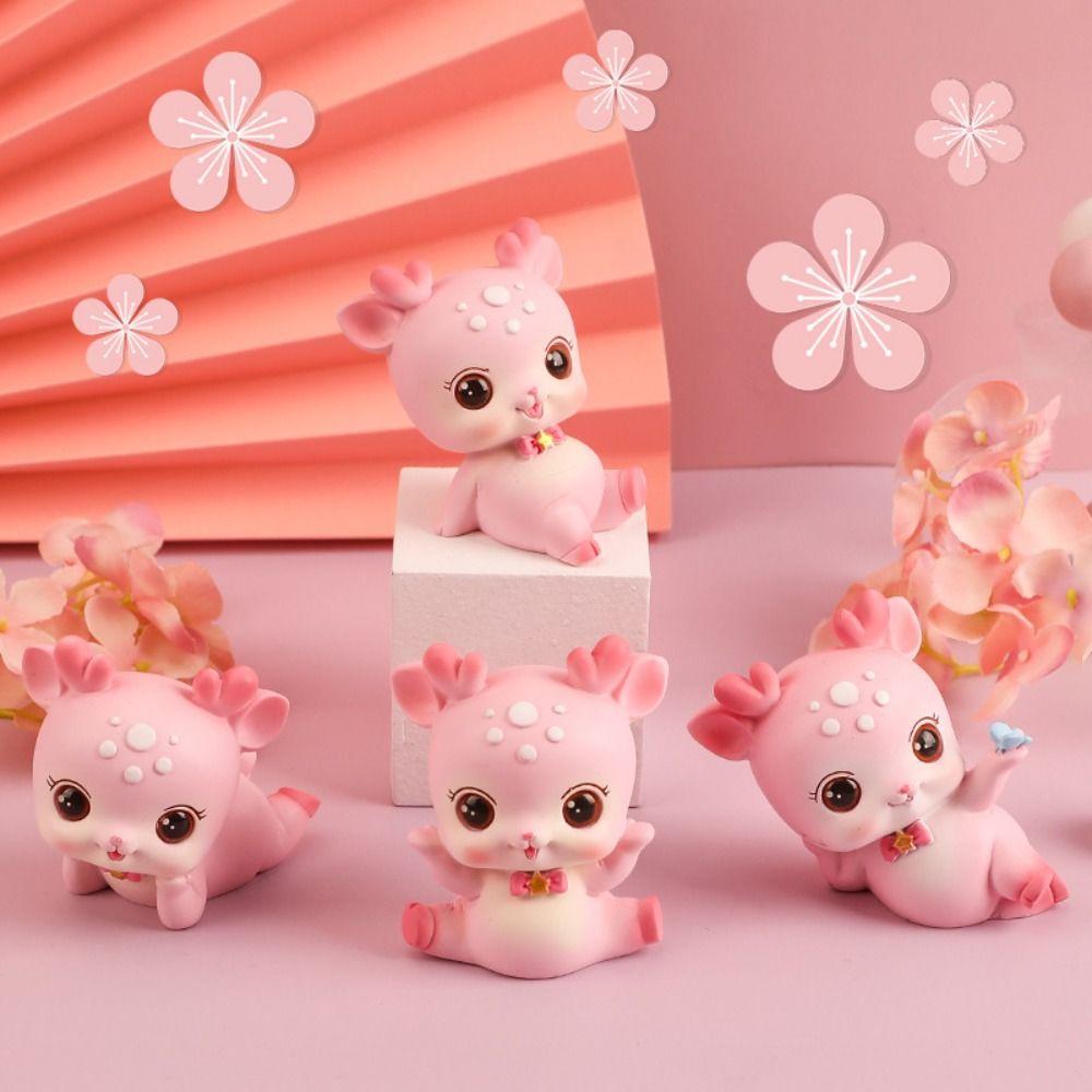 DIY Elk Miniature Figurines Resin Crafts Mini Deer Statue Cartoon Deer Figurines Home Car Decor