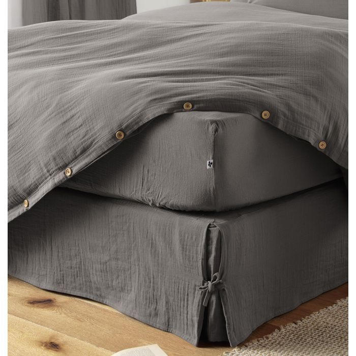 Cache sommier gaze de coton 180 x 200 cm Gaia Granit