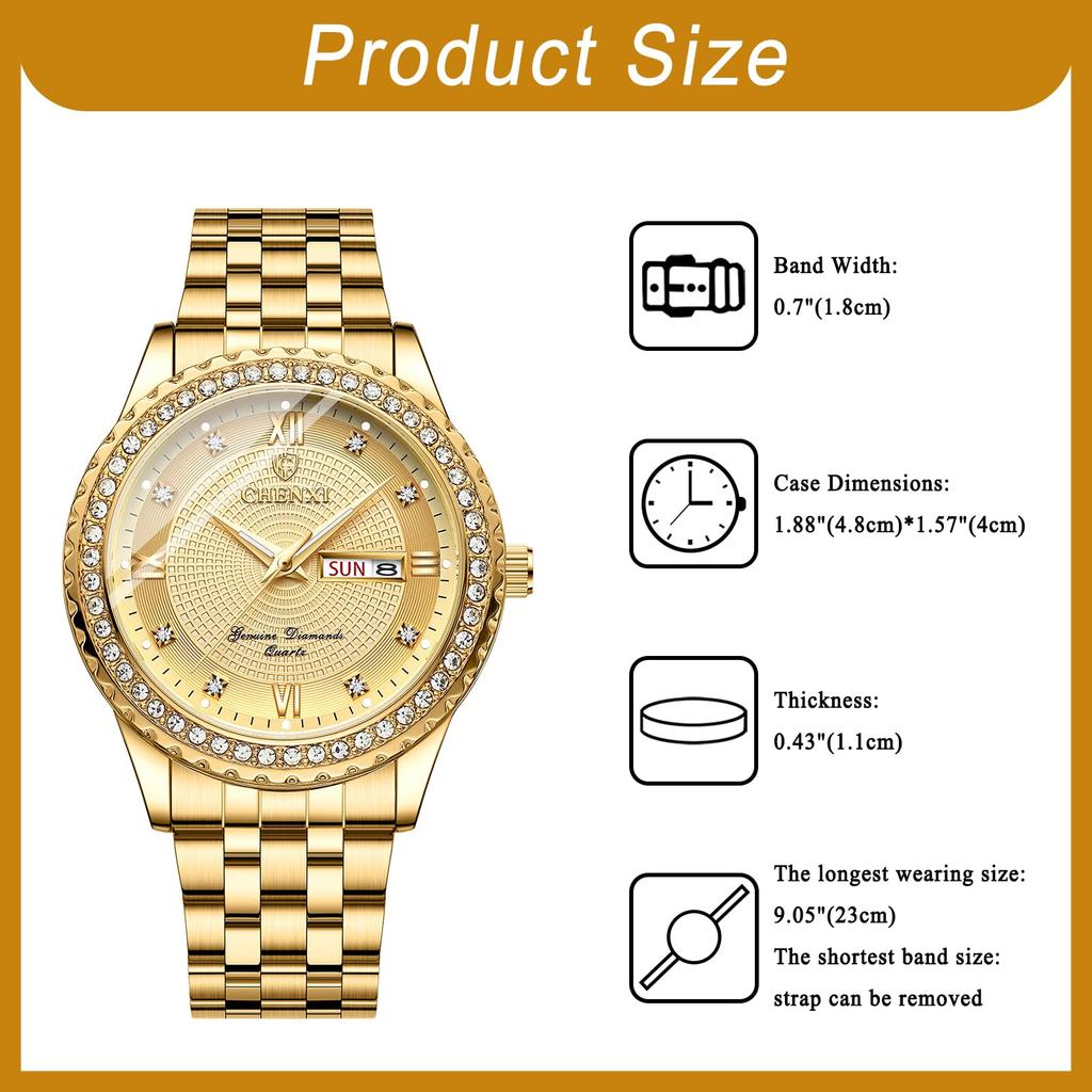 Circular Large Calendar Stainless Gold Bar Pair Respect for the Aged New Year Men's Wristwatch, Rainproof, Dial Dial, Function, Watch, Steel, Strap,