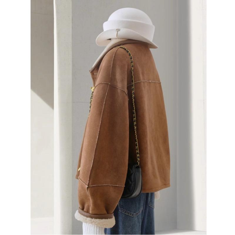 New Reversible Brown Imitation Suede Jacket for Women Winter Popular Lamb Wool Top