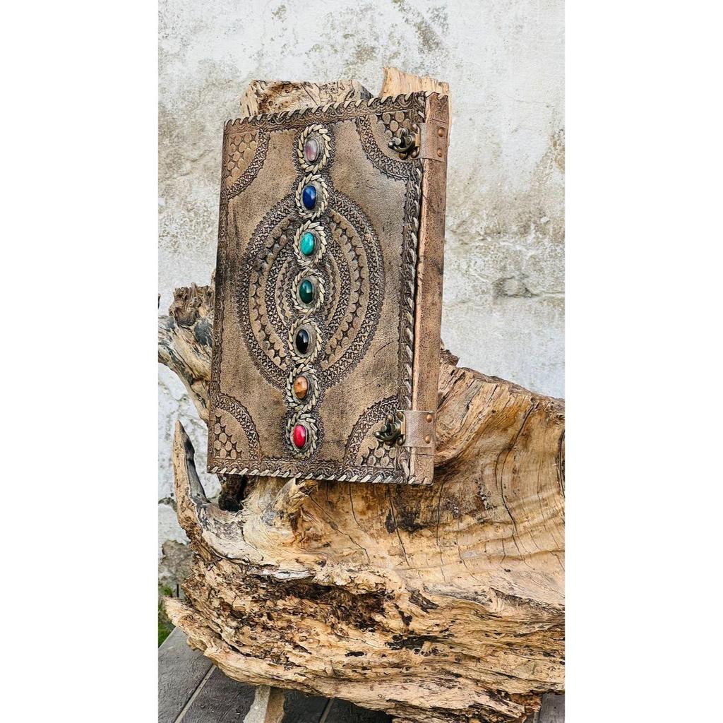 Handmade Leather Journal: Seven Stone Chakra Book of Shadows