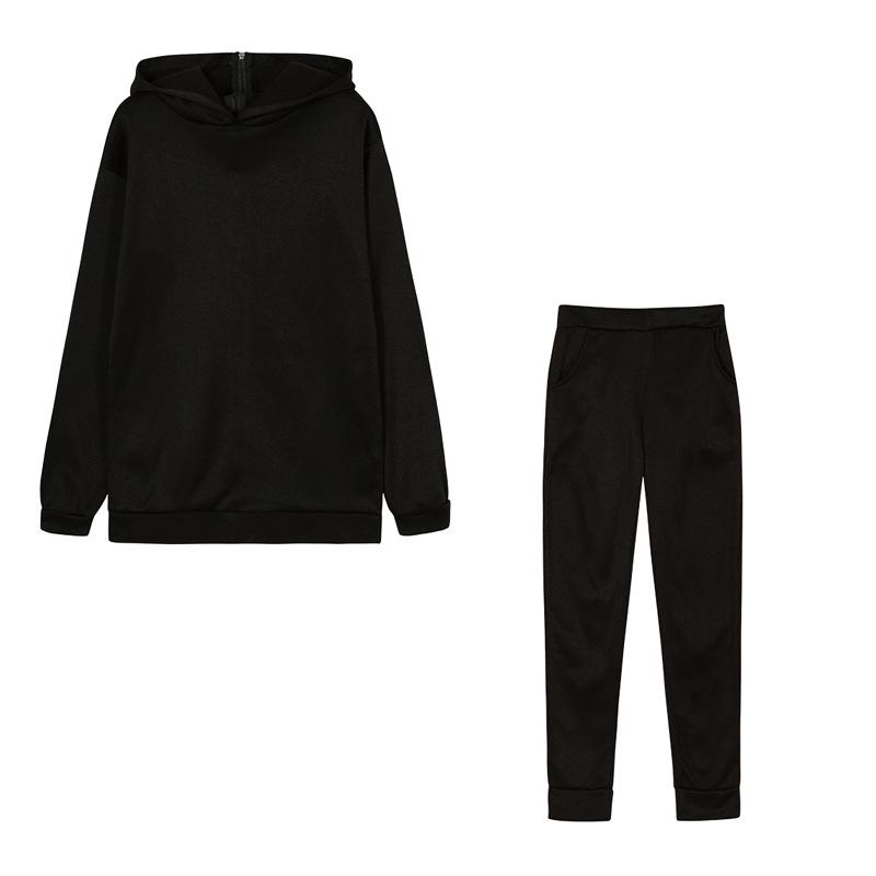 

Женский европейский и американский модный комплект: Двусторонняя толстовка на молнии свободного кроя с принтом букв + длинные брюки Large