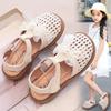 Girls sandals 2025 summer new children's princess shoes girls bag head beach shoes fashion bow woven sandals