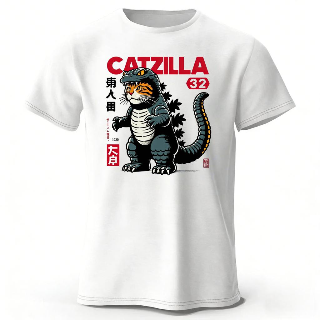 Creative Monster Cat Pattern Cotton Short Sleeve New Mens Sports Fitness Top Soft Large Loose Fashion Casual Tshirt Top