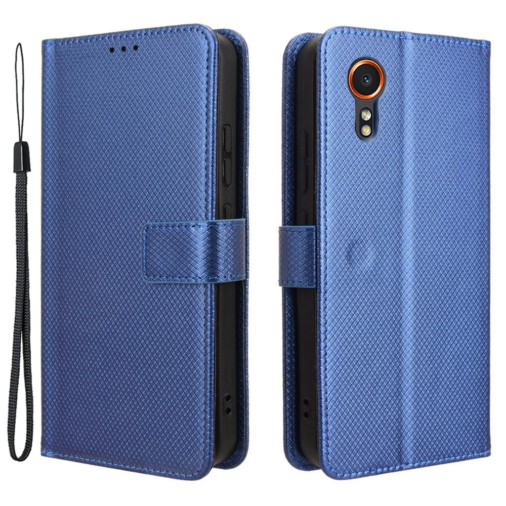 

For Samsung Galaxy Xcover7 Case Diamond Texture Leather Phone Stand Cover Blue
