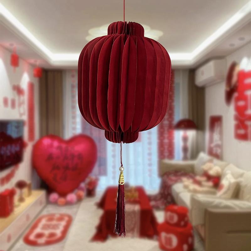 Röd filt Vintermelon Origami Ljuslykta Dekoration för Bröllop & Nyår