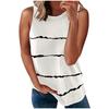 Fashion Women's Loose Sleeveless T-shirt Round Neck Striped Print Tops