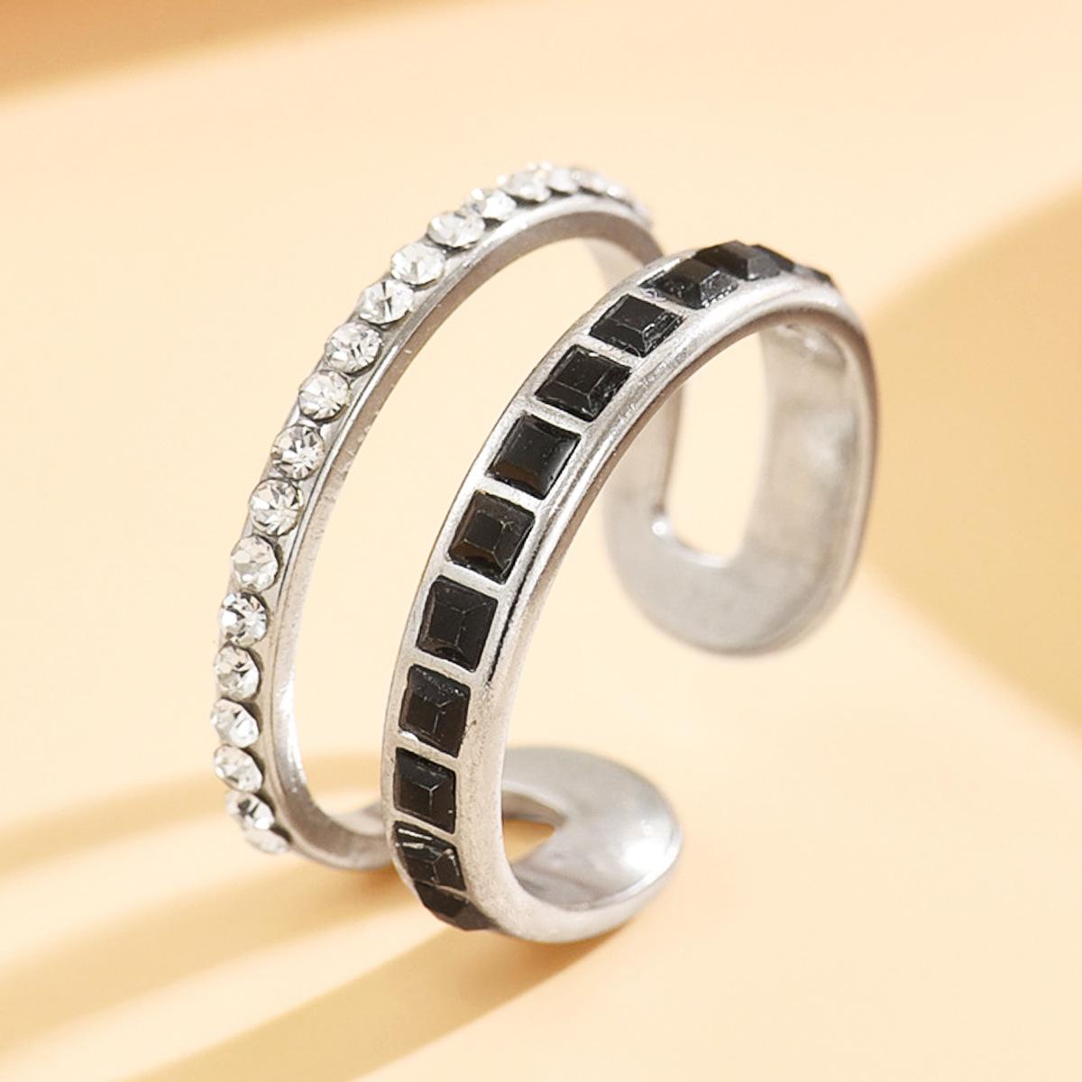 Elegant Double-Row Geometric Stainless Steel Ring with Full Square Diamonds for Women