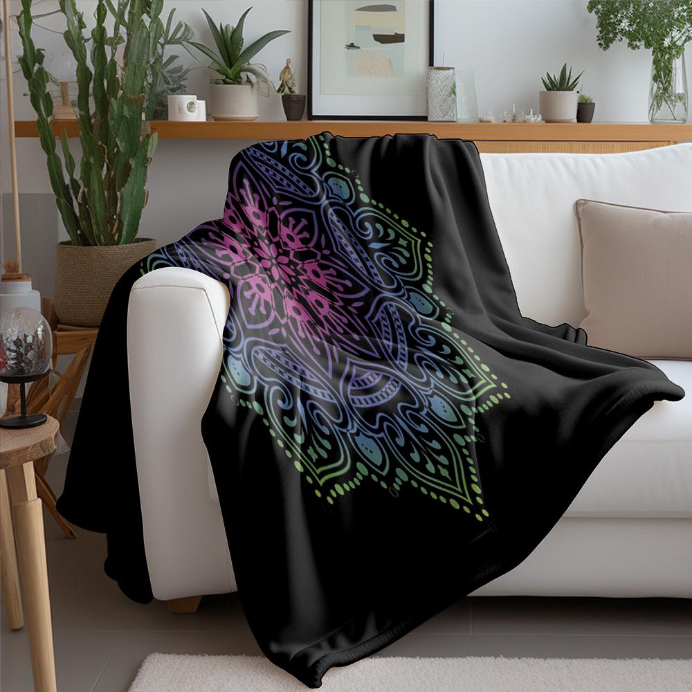 Psychedelic Colorful Mandala Throw Blanket Soft Fleece Bed Blanket for Sofa Couch Decoration Gift