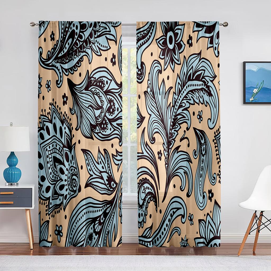 Purple Paisley Based on Traditional Eastern Pastel Design Tulle Curtain for Living Room Bedroom Decor Sheer Voile Window Curtain