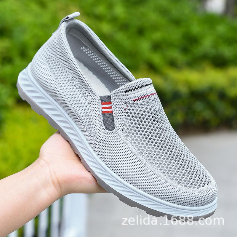 Men's Shoes Summer 2024 New Mesh Shoes Cloth Shoes Men's One-pedal Fly-woven Hollow Breathable Dad Shoes Casual Mesh Shoes