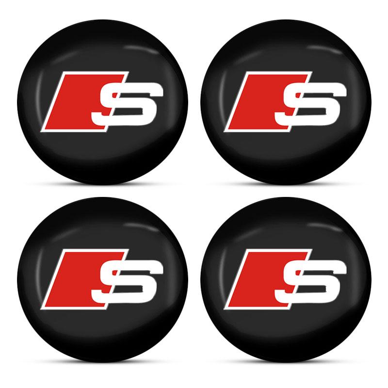 4pcs Wheel Center Hub Caps Stickers Badge Emblem Decoration Decal Car Styling for Audi Sline Q2 Q3 Q5 Q8 B5 B6 RS A3 A4 A5 A6 A7