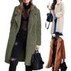 Women Winter Thicken Plush Lapel Solid Color Long Sleeve Warm Cardigan Midi