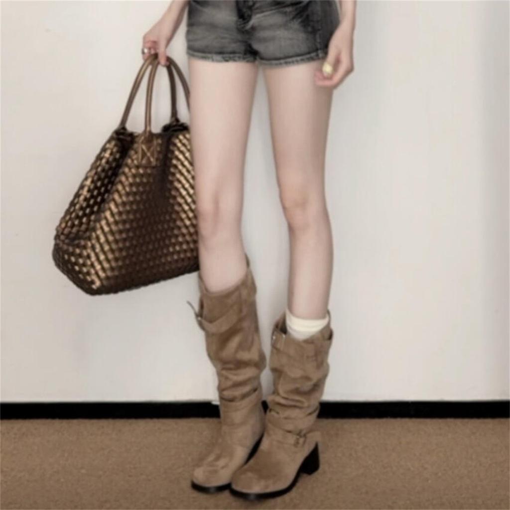 Suede Maillard Boots Long Boots Women's New Pile Boots Wasteland Thick Heels