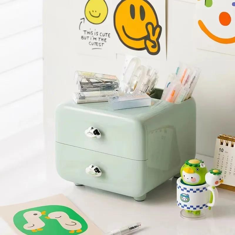 Mini Desktop Storage Box Students Simple Stationery Drawer with Pen Holder Children's Desk Sundries Hair Accessories Organizer