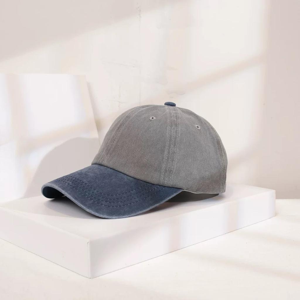 Retro Color-blocked Denim Brim Ponytail Baseball Cap Personality Curved Brim Sports Hip Hop Style Baseball Cap Adjustable