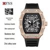 Oufannishi Barrel-Shaped Quartz Waterproof Skeleton Men's Watch with Calendar and Luminous Features