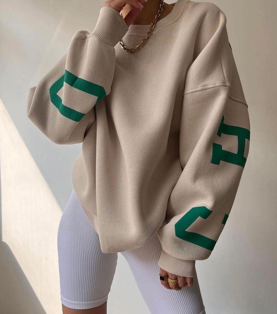 2024 Wild Berry Russian Women's Fashion Thick Print Long Sleeve Khaki Hoodie