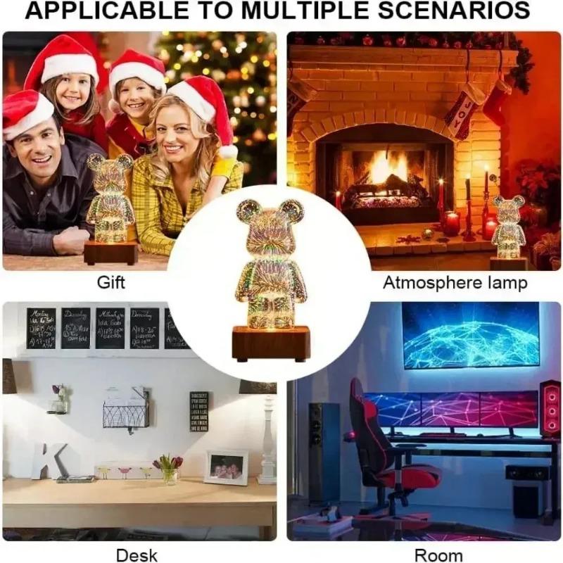 Aesthetic Bear Figure 3D Firework Projector Statue Color Changeable Bear Figurine Sculpture Bedroom Decoration Desk Accessories