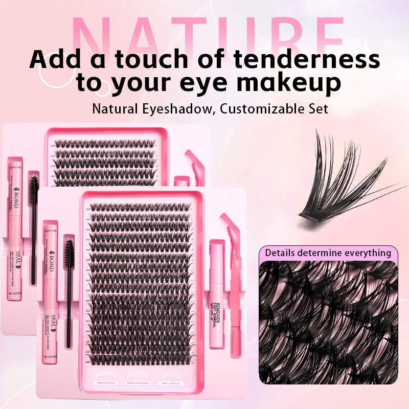 Natural Dense Sectional False Eyelashes with Quick-Set Glue and Tweezers for Beginners