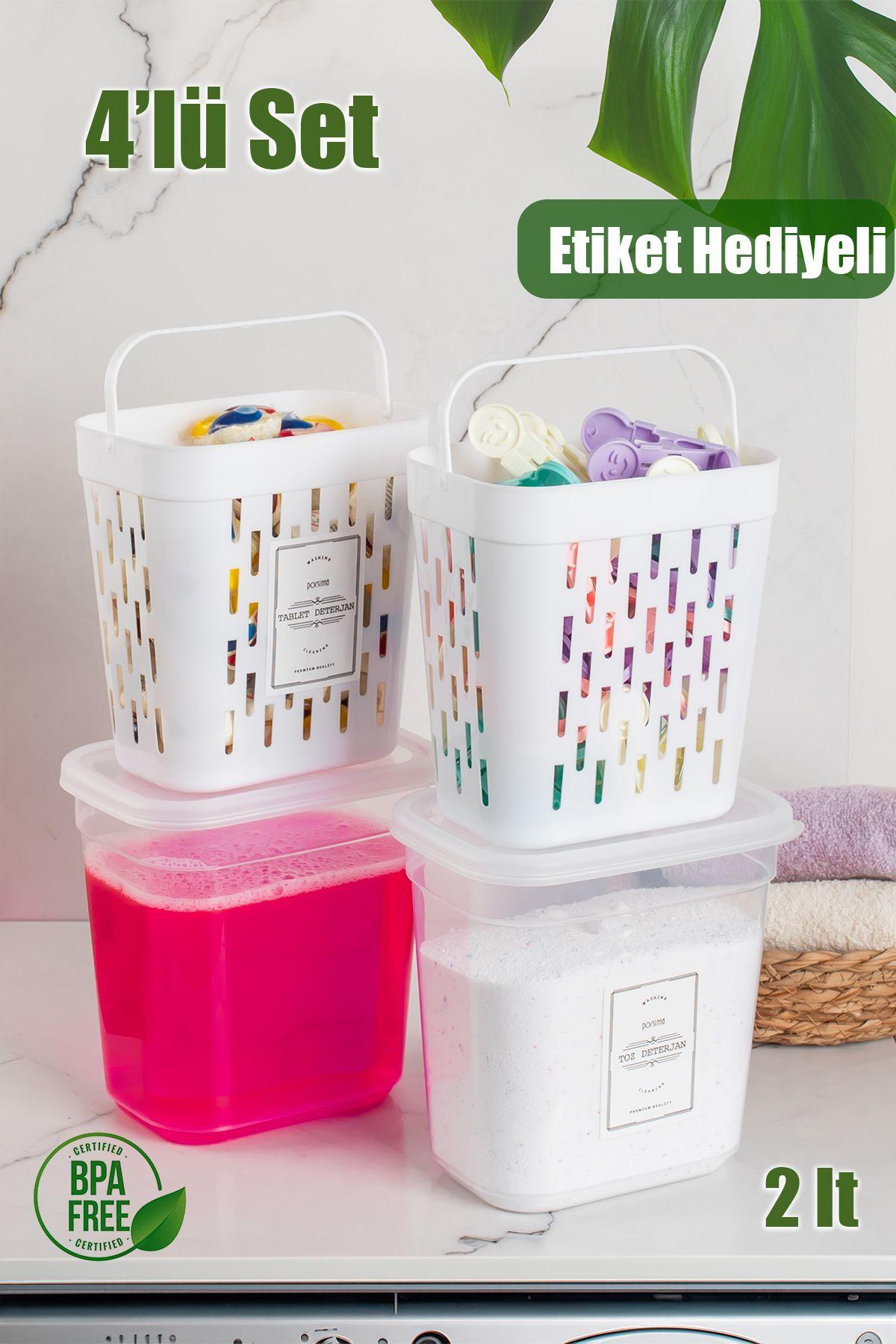 

4-Pieces Multipurpose Detergent Storage, Peg Basket Set – 2L Container for Liquid, Powder, Tablet Detergents 1