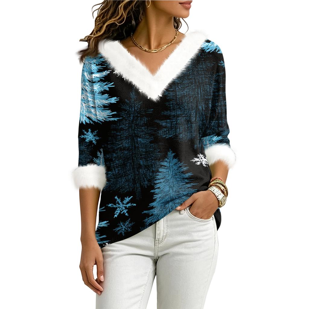 Women's Christmas V-Neck Top Elegant Cut for Party Date and Casual Wear