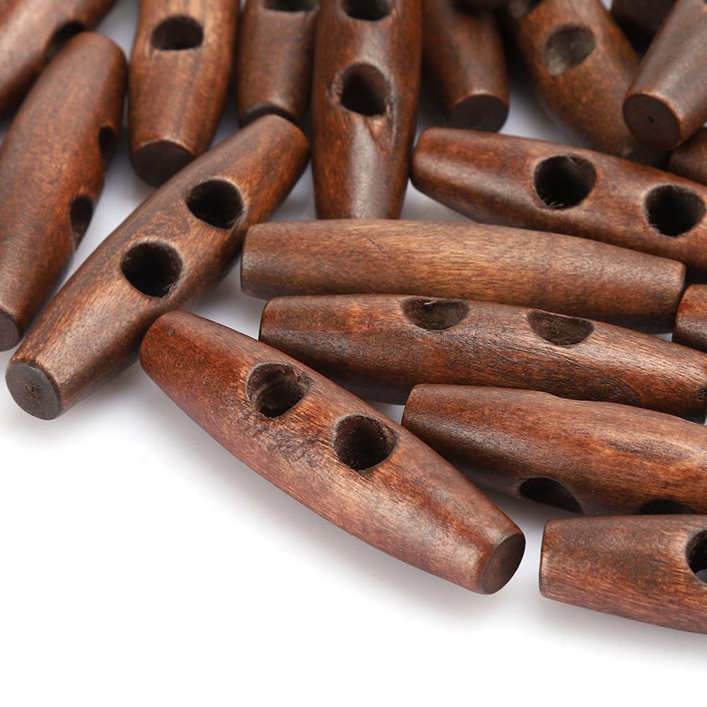 50Pcs Dark Coffee Wood Toggle Buttons Olive Shape Sewing Buttons 2 Holes Buttons DIY Clothing