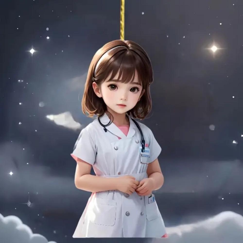 2D Flat Charming Female Doctor Car Rearview Mirror Pendant Christmas Tree Decoration Bag Pendant