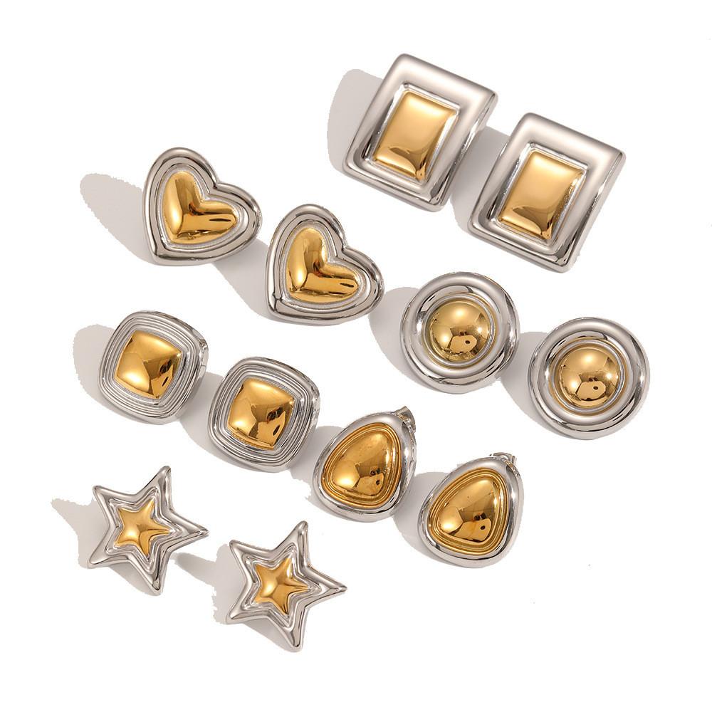 Boucles d'oreilles Géométriques Cœur Étoile en Acier Inoxydable pour Femmes