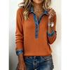 Damen Umlegekragen Langarm Locker Geschnitten Pullover Colorblock Strickoberteil
