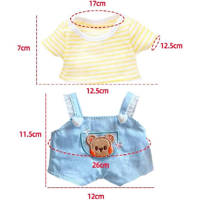 Niannyyhouse 20cm Plushie Doll Clothes Bear Overalls Striped T-Shirt Kpop Doll Clothing (Yellow)