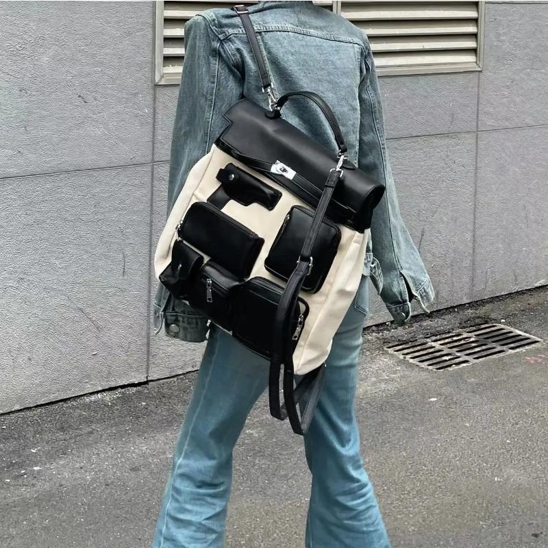 Sac à dos en toile unisexe multi-poches pour moto de créateur, sac d'école, sacs à main, sacs à bandoulière pour femmes, meilleures ventes