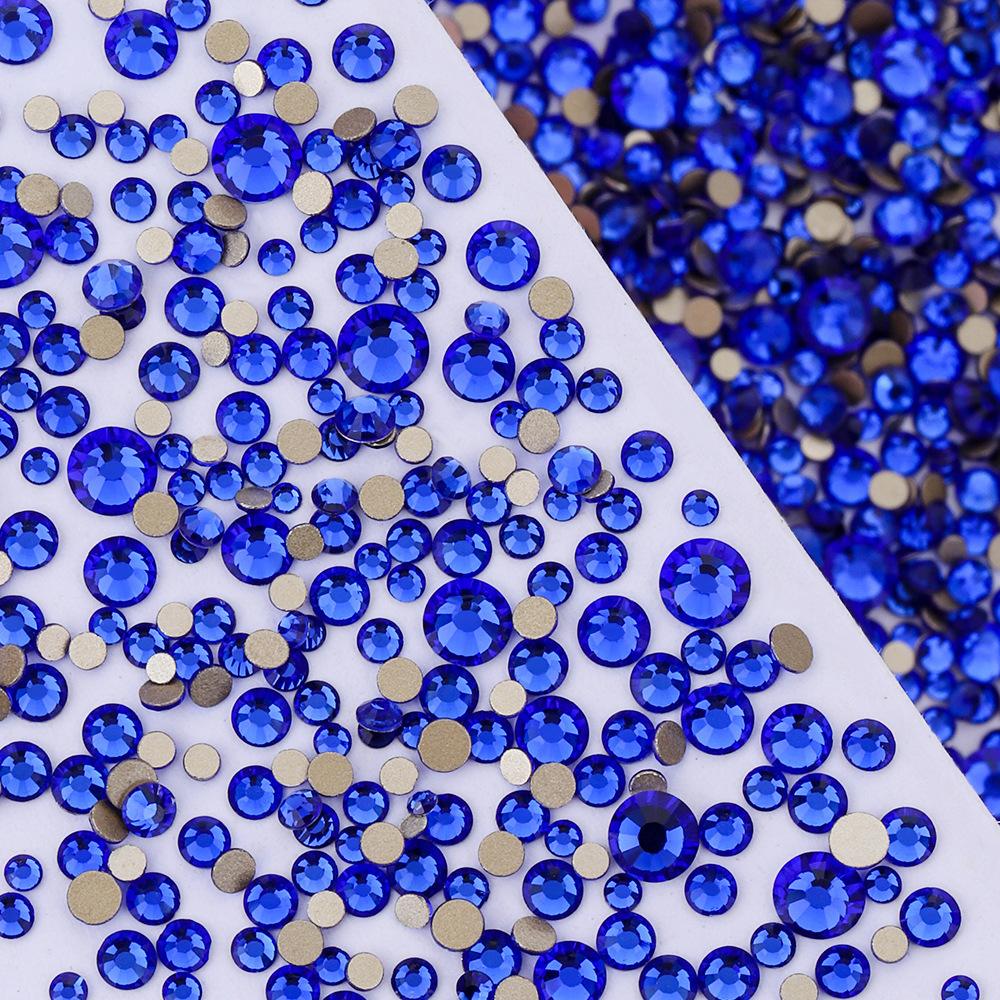 Pujiang Nail Art Strass Goldener Boden Gemischte Größe Flachboden Diamant Ungefähr 1440 Glas Aufkleber Diamanten Farbige Kleine Runde Diamanten