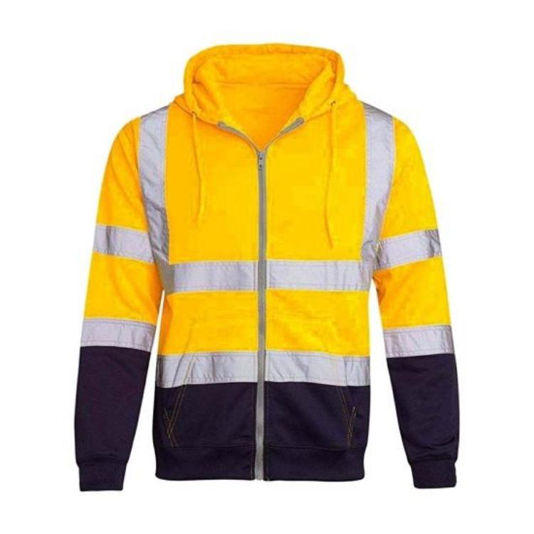 Reflective Strip Men Hoodie Coat Safe Warning Color Matching Zipper Closure Loose Drawstring Long Sleeve Warm Soft Cold Proof Overalls Sanitation M жёлтый