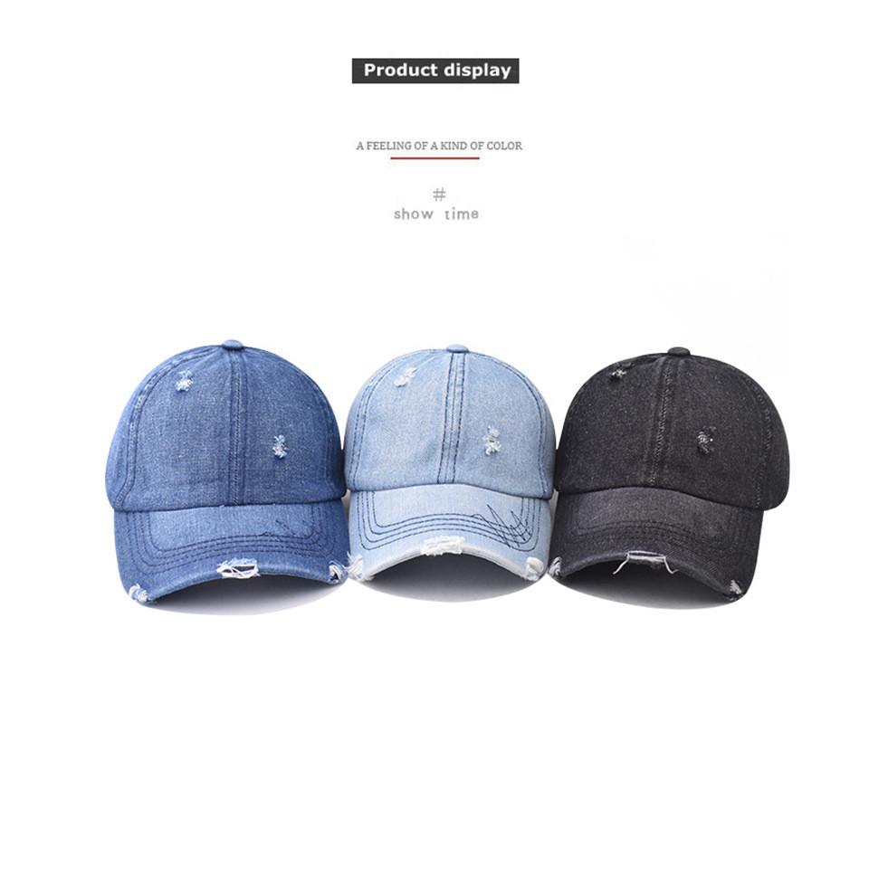 Design Damaged Fashionable Neutral Sunshade Denim Baseball Hat Outdoor For