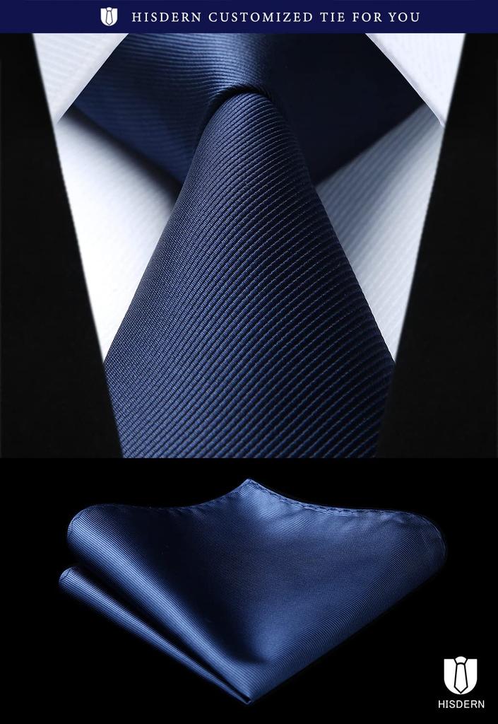 [HISDERN] Plain Tie Set of 3, Formal Tie and Pocket Square Set for Men, Perfect for Weddings, Father's Day Gifts, Washable T3-01