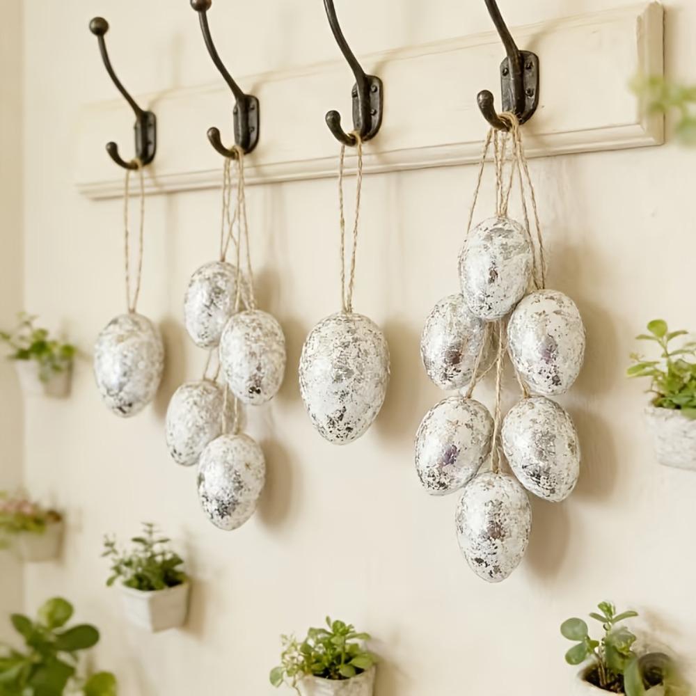 24 Piece Plastic Easter Silver/Golden Foil Egg Hanging Easter Decorative Ornament  Indoor