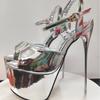 Fashion Women Shine Electroplated Heel Sandals Pole Dance Shoes Sexy Stripper Nightclub High Heels 19CM Exotic Models Shows