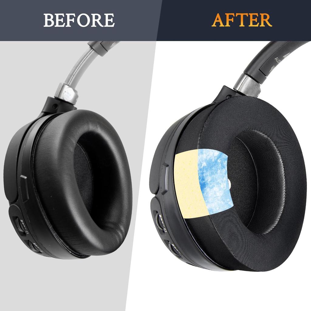 SOULWIT Cooling Gel Ear Pads for Audeze Replacement Ear Cushions for HyperX Cloud Durable Ice Silk Fabric Earmuffs with Cooling Feel Black