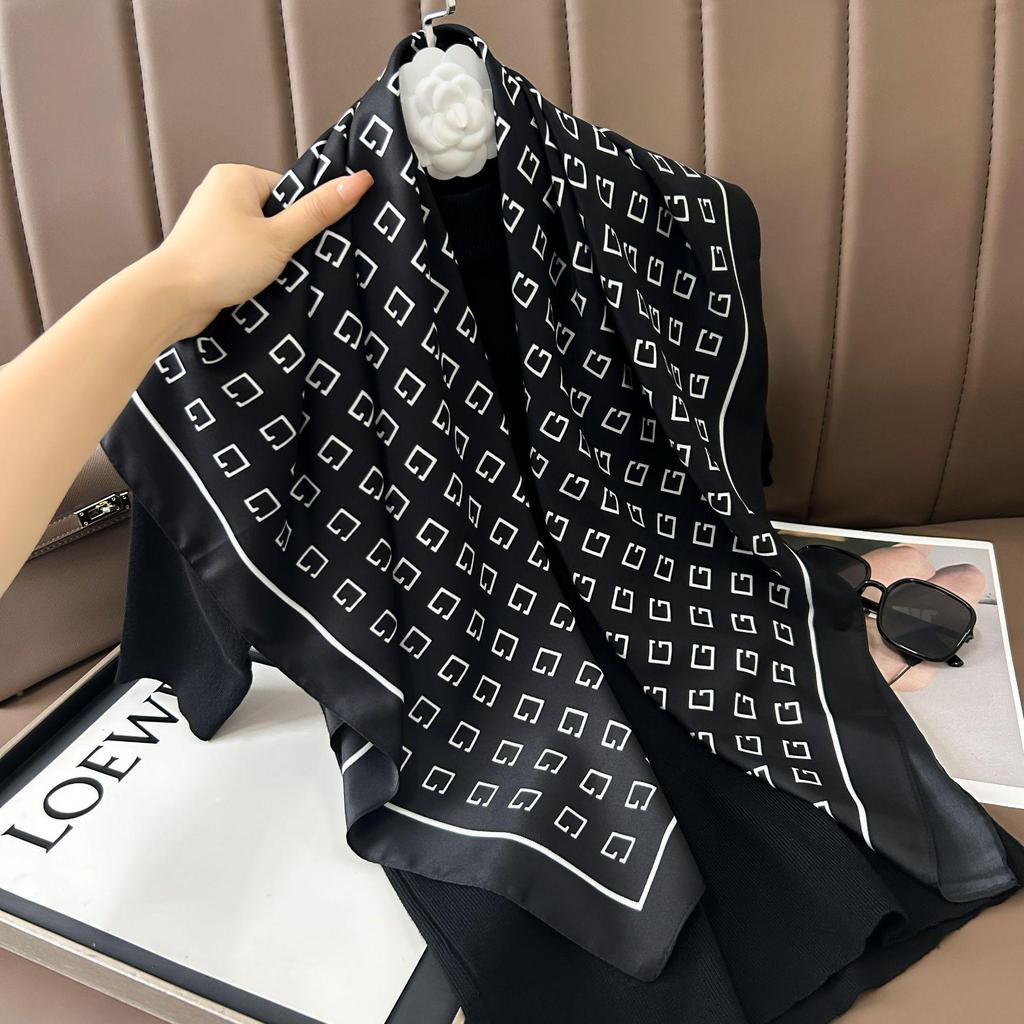 Silk Neckerchief: 90x90 Large Chic Square Scarf for Women - Perfect for Spring, Autumn, Winter Fashion