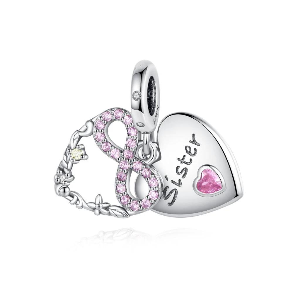 Infinite Pink Heart Zircon Crown Pendant Original Copper Charms Beads Fit Bracelet Women Jewelry Diy Gift Accessory Making