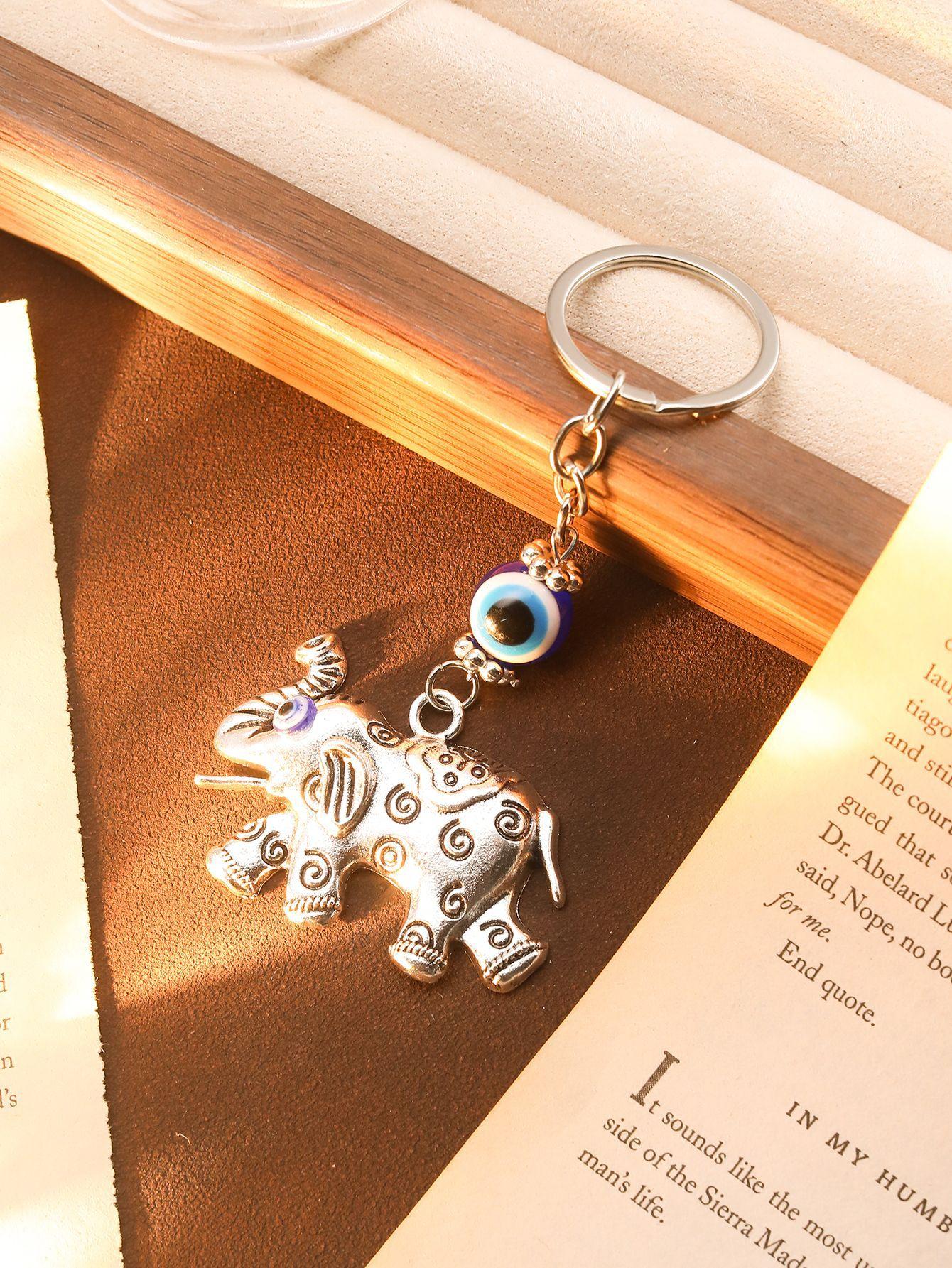 

Vintage Ethnic Style Diamond-Encrusted Elephant Keychain Turkish Blue Eyes Devil S Eye Pendant Bag Accessories
